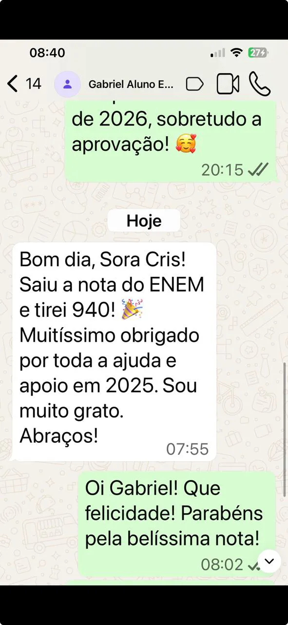 Depoimento de aluno sobre o Pacote ENEM