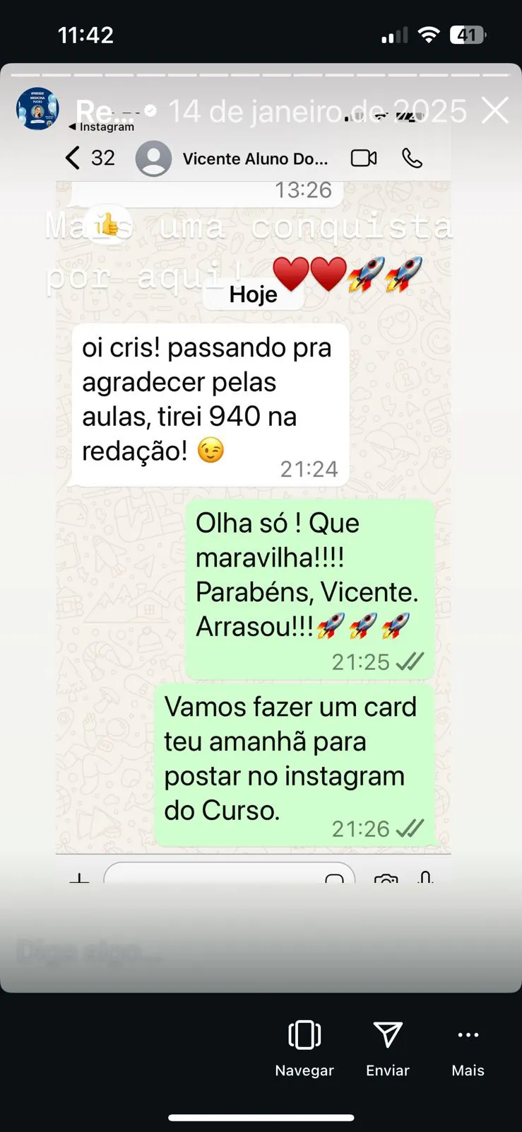 Depoimento de aluno sobre o Pacote ENEM