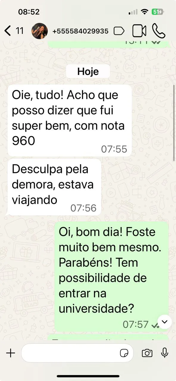 Depoimento de aluno sobre o Pacote ENEM