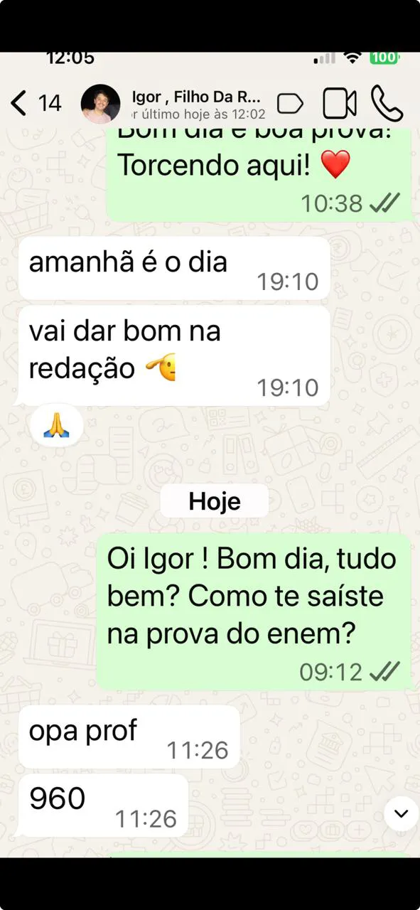 Depoimento de aluno sobre o Pacote ENEM