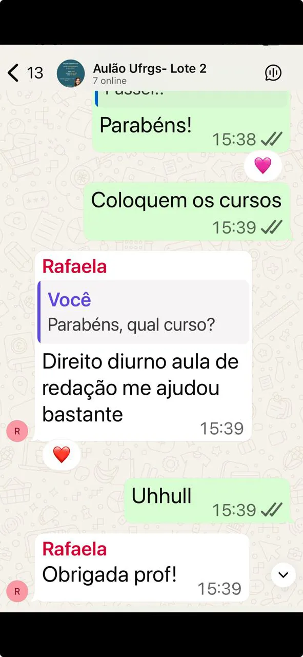 Depoimento da aluna Rafaela aprovada em Direito diurno