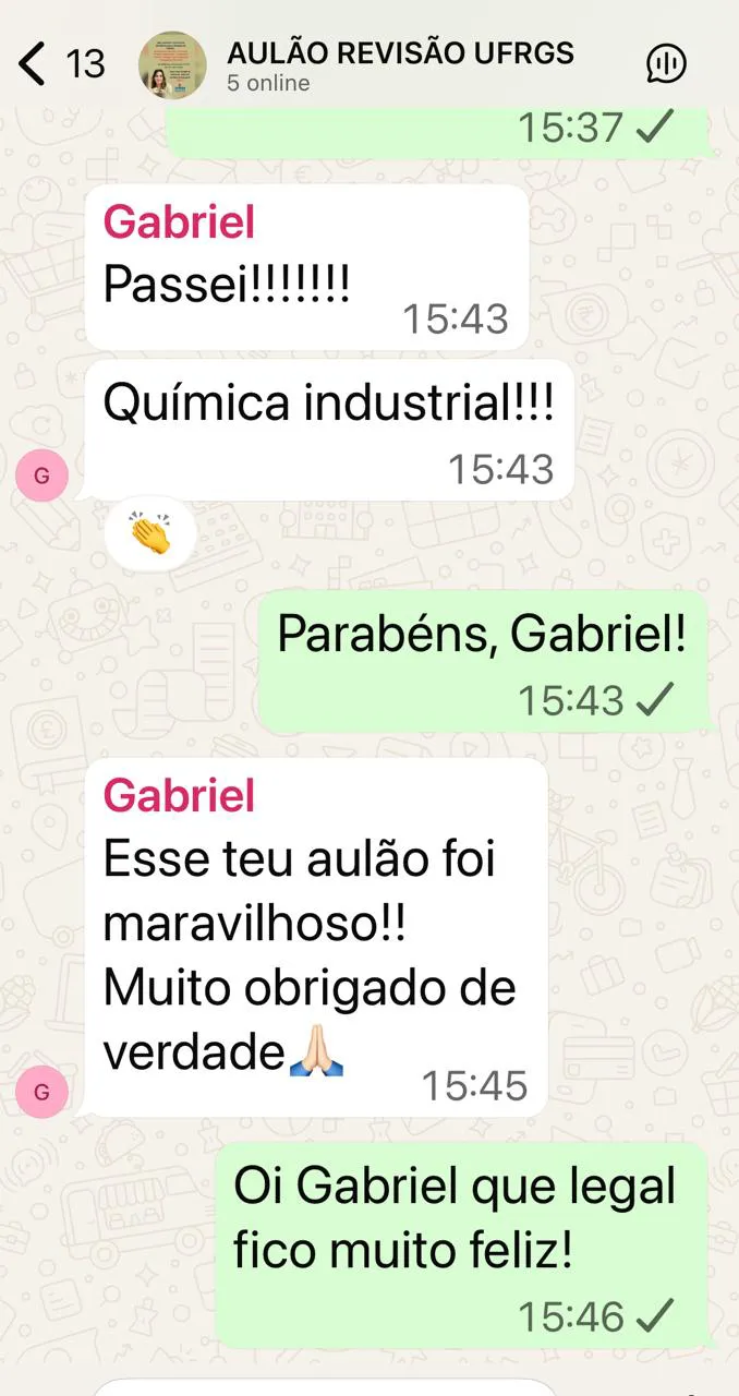 Depoimento de aluno aprovado em Química Industrial
