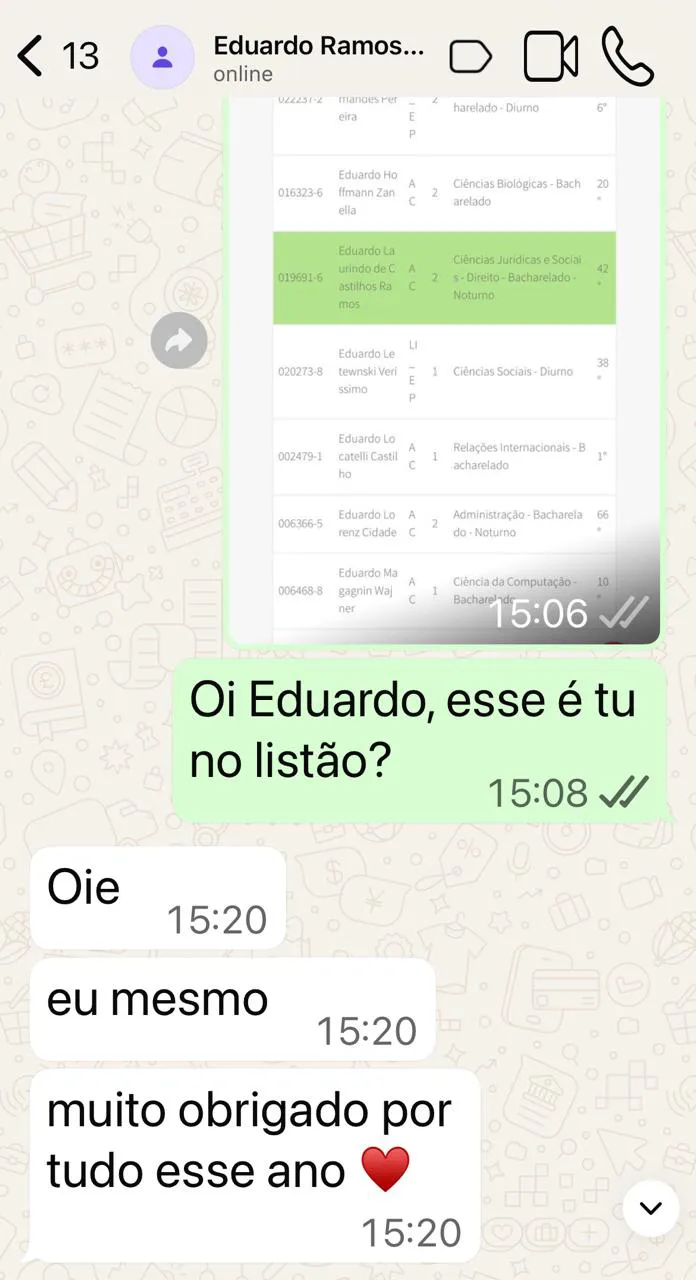Depoimento do aluno Eduardo aprovado em Ciências Jurídicas e Sociais na UFRGS